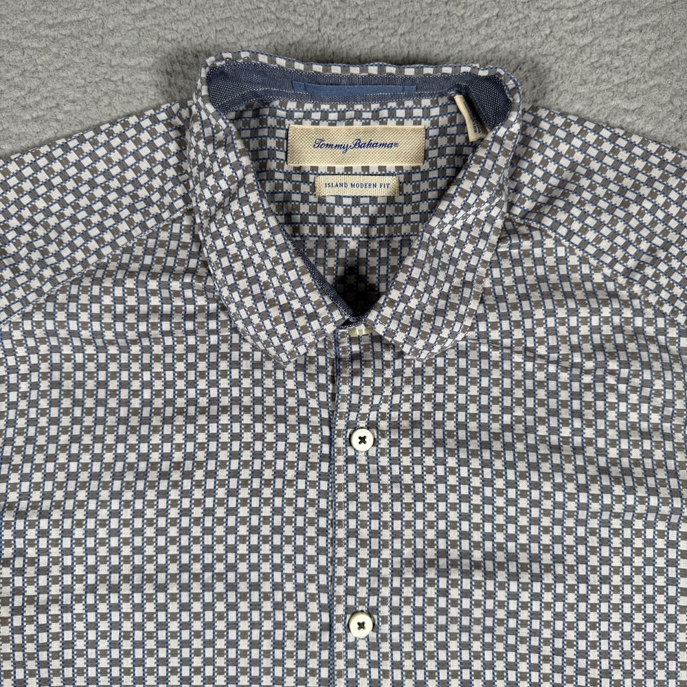 Tommy Bahama Shirt Mens Large Blue Check Island Modern Fit Button Down Preppy